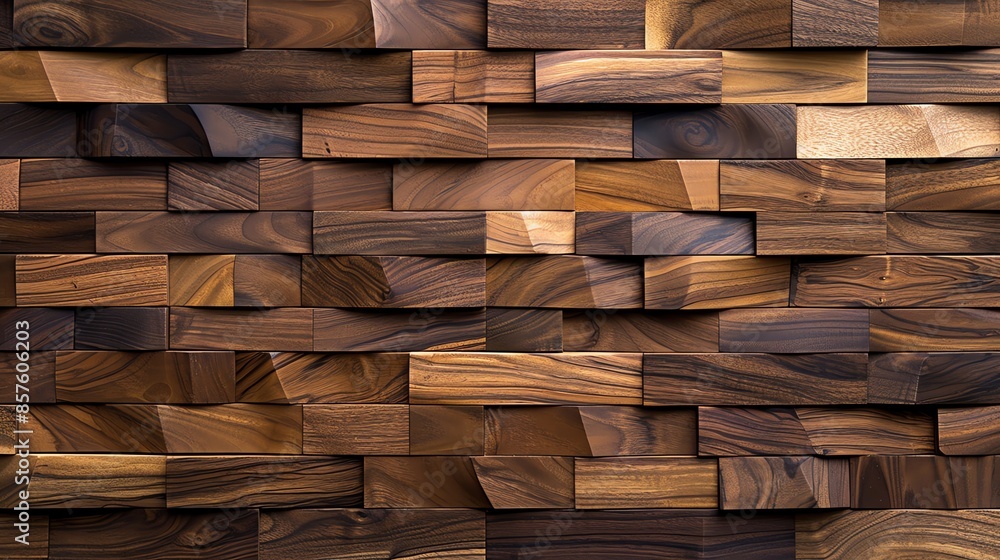 Wall mural background of wall marquetry with textured walnut and olive, 16:9, banner, wallpaper - Wall murals