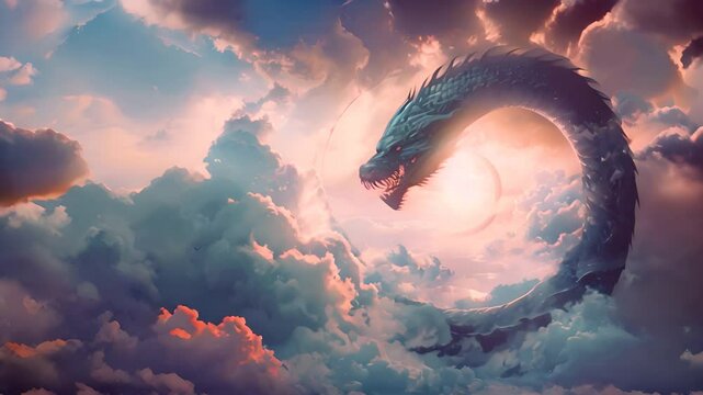 Epic Dragon Soaring Through Sunset Clouds with Ai generated.
