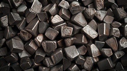 Close-up of Shiny Metallic Cubes in Various Shapes and Sizes Forming an Abstract Geometric Pattern