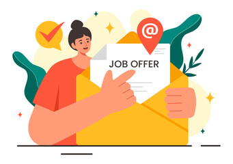 Job Offer Vector Illustration featuring a Businessman, Recruitment Search, Career Start, and Company Vacancy in a Flat Style Cartoon Background