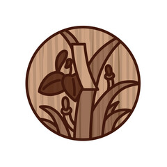 木彫り風円形ミニ花札　菖蒲　杜若　皐月　赤短　5月　菖蒲に赤短