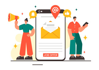 Job Offer Vector Illustration featuring a Businessman, Recruitment Search, Career Start, and Company Vacancy in a Flat Style Cartoon Background