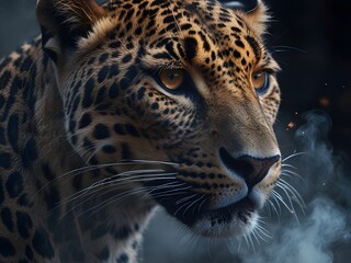 Obraz premium Ethereal Majesty Cinematic Portrait of a Fierce Leopard