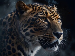 Obraz premium Ethereal Majesty Cinematic Portrait of a Fierce Leopard