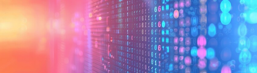 Obraz premium Abstract digital background with luminous dots and lines in blue and pink, representing data and technology communication.