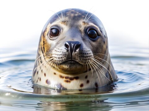 A Seal Bobs In The Water, Its Big Eyes And Long Whiskers Helping It To Navigate Its Surroundings.