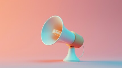 Minimalistic megaphone on a vibrant background symbolizing communication and spreading information with a modern aesthetic.