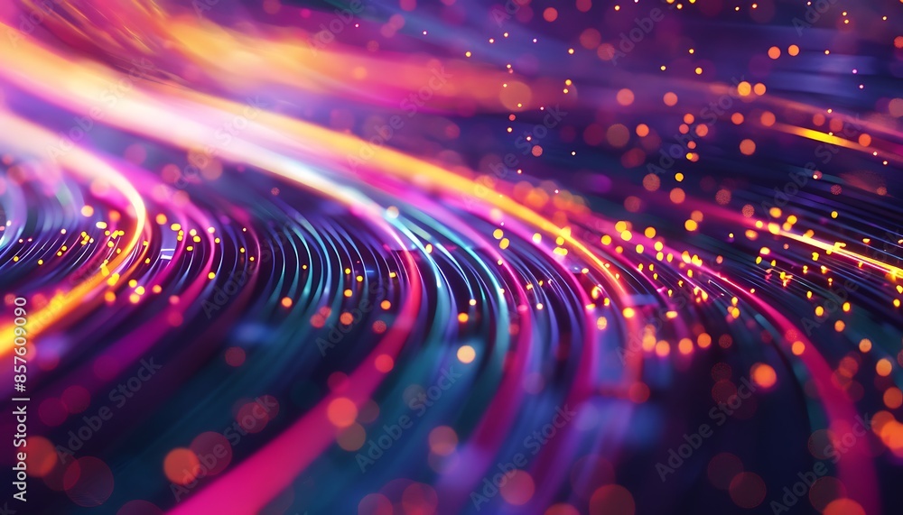 Poster abstract digital art with vivid colors and glowing lines