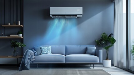 Living room interior with air conditioner
