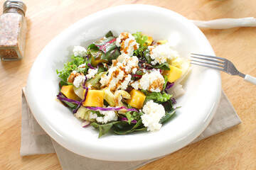 Salad with Cream cheese in the bowl