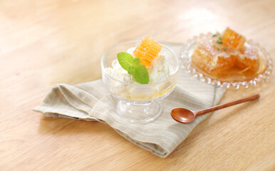 Ice cream with Honey in the bowl