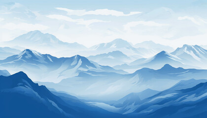 Fototapeta premium Watercolor Painting of Misty Blue Mountain Ranges Stretching into the Horizon