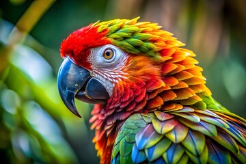 Fototapeta premium A Closeup Of A Parrot'S Face, Showing Its Vibrant Red, Green, And Blue Feathers.