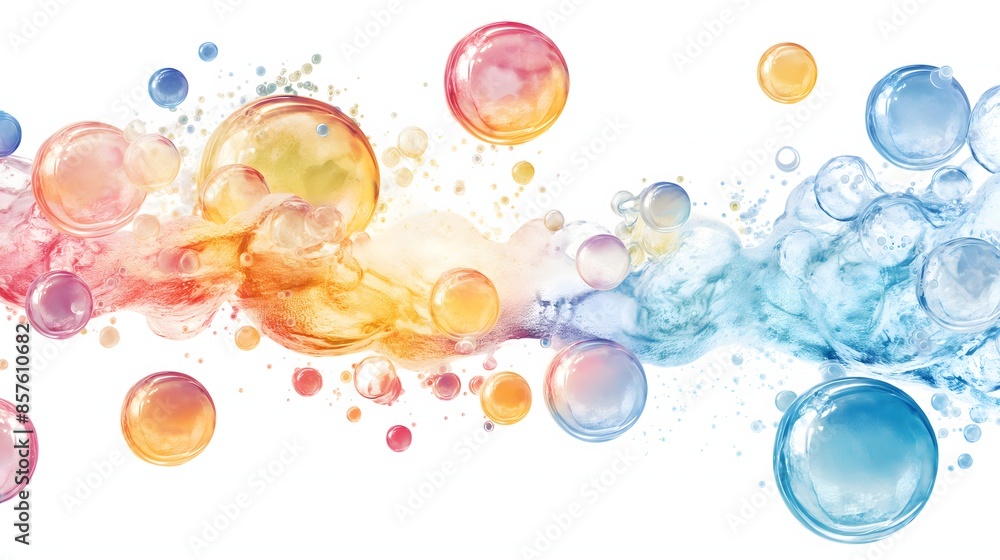 Poster 6. craft a digital illustration capturing the mesmerizing effect of colorful oil bubbles floating on