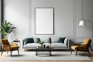 Wall art mockups. blank white square frame hung up on a wall in a living. wall art poster mockup.