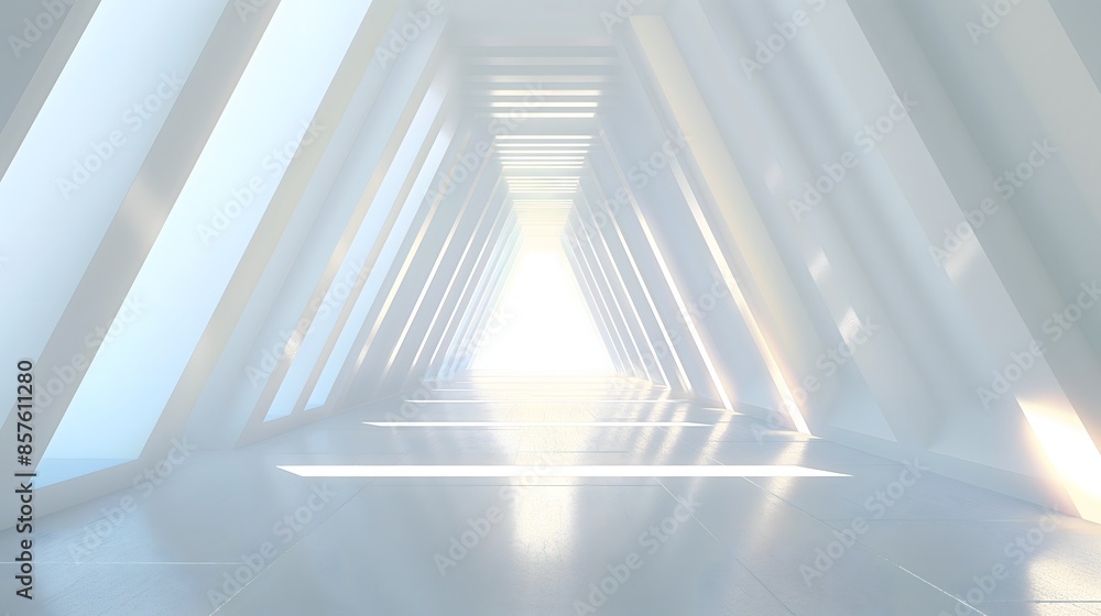Poster 5. develop a digital illustration of an expansive and serene long light corridor with a minimalist w