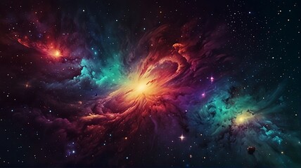 Fototapeta premium Vibrant space galaxy cloud illuminating night sky