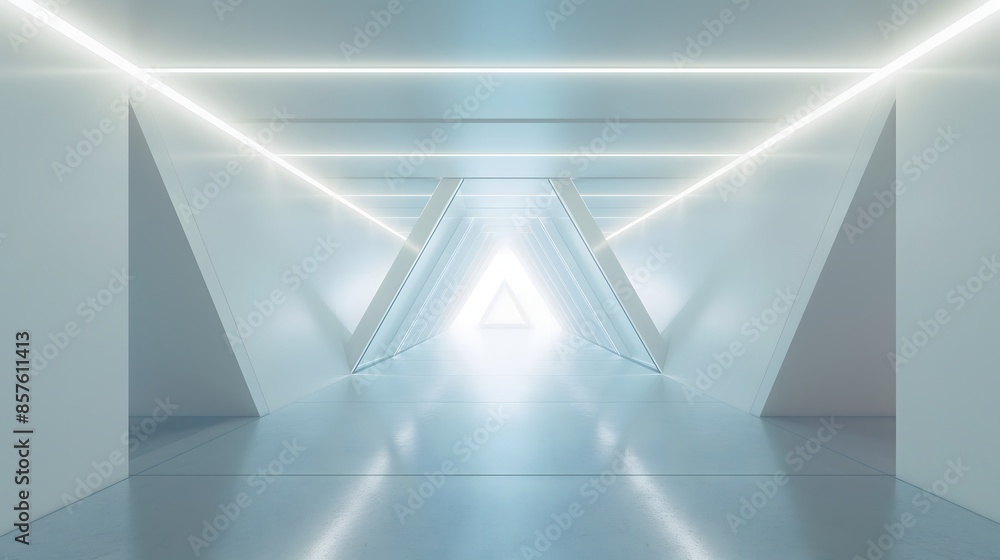 Poster 5. develop a digital illustration of an expansive and serene long light corridor with a minimalist w