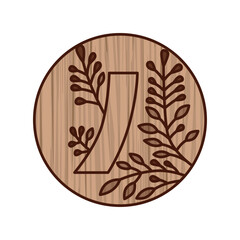 木彫り風円形シンプル花札　文月　萩　赤短　7月　萩に赤短