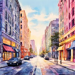 Obraz premium AI Image Generator, Cityscape Serenade: Watercolor Illustrations of Capital Streets