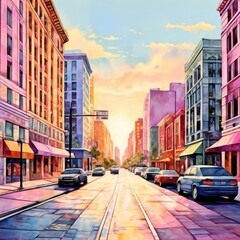 Fototapeta premium AI Image Generator, Cityscape Serenade: Watercolor Illustrations of Capital Streets