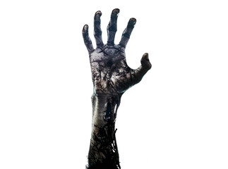 Zombie hand coming out of the ground, PNG format, transparent background