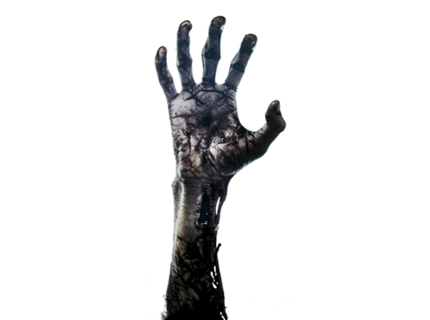 Zombie hand coming out of the ground, PNG format, transparent background