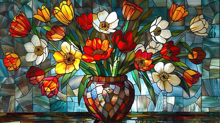 flower themed background on glass or mirror media 2 AI Generative