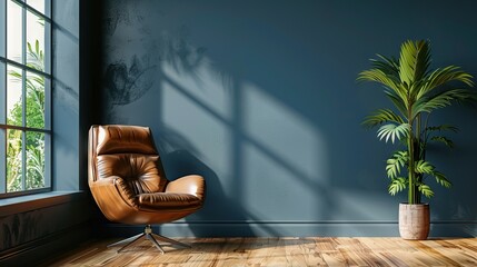 classic modern interior design illustration on a gray background with brown lounge chairs and plants 2 AI Generative