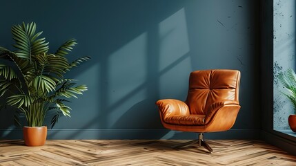 classic modern interior design illustration on a gray background with brown lounge chairs and plants 1 AI Generative