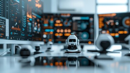 Naklejka premium Digital transformation in business operations front view highlighting streamlined processes robotic tone Triadic Color Scheme