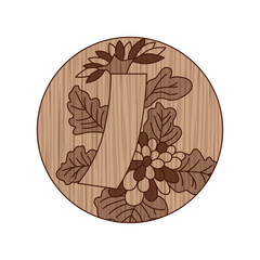 木彫り風円形花札　長月　菊　青短　9月　菊に青短