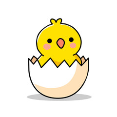 vector illustration of a chick coming out of an egg in a flat, minimalist style isolated on a white background