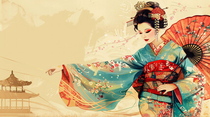 Glamorous Japanese Geisha Illustration