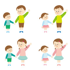 兄弟に横断のお手本をしている子供のイラスト