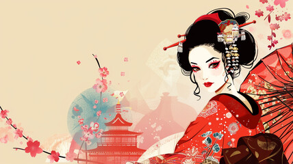 Glamorous Japanese Geisha Illustration