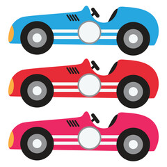 Retro racing sport car set vector cartoon illustration