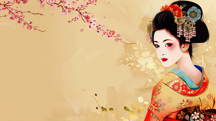 Glamorous Japanese Geisha Illustration