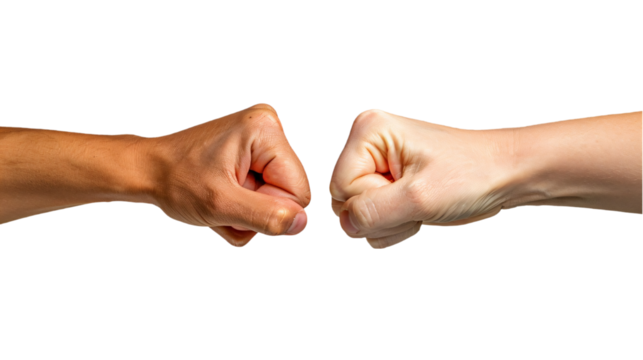 Teamwork Fist Bump - High-Angle View of Hands in Fist Bump Gesture for Partnership, Copy Space Above for Promotional Text