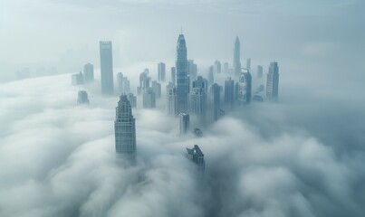 Fototapeta premium A photo of a major city shrouded in thick smog and pollution, with skyscrapers barely visible through the haze, highlighting air quality issues