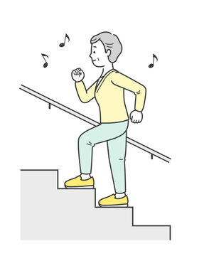 recommend clip art: 元気に階段を上る高齢女性の全身イラスト