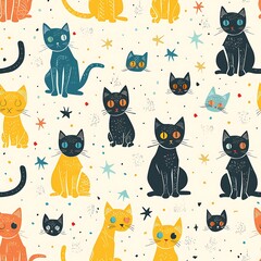 Seamless Pattern Background Wallpaper with Cats