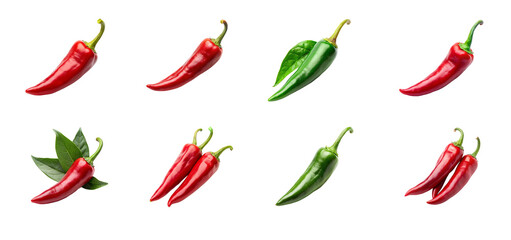 The vibrant and flavorful hot chili pepper collection, a delicious spice, is beautifully displayed on a transparent background.