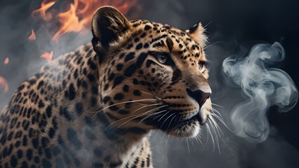 Fototapeta premium Ethereal Majesty Cinematic Portrait of a Fierce Leopard