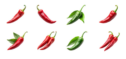 The vibrant and flavorful hot chili pepper collection, a delicious spice, is beautifully displayed on a transparent background.