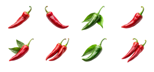 The vibrant and flavorful hot chili pepper collection, a delicious spice, is beautifully displayed on a transparent background.