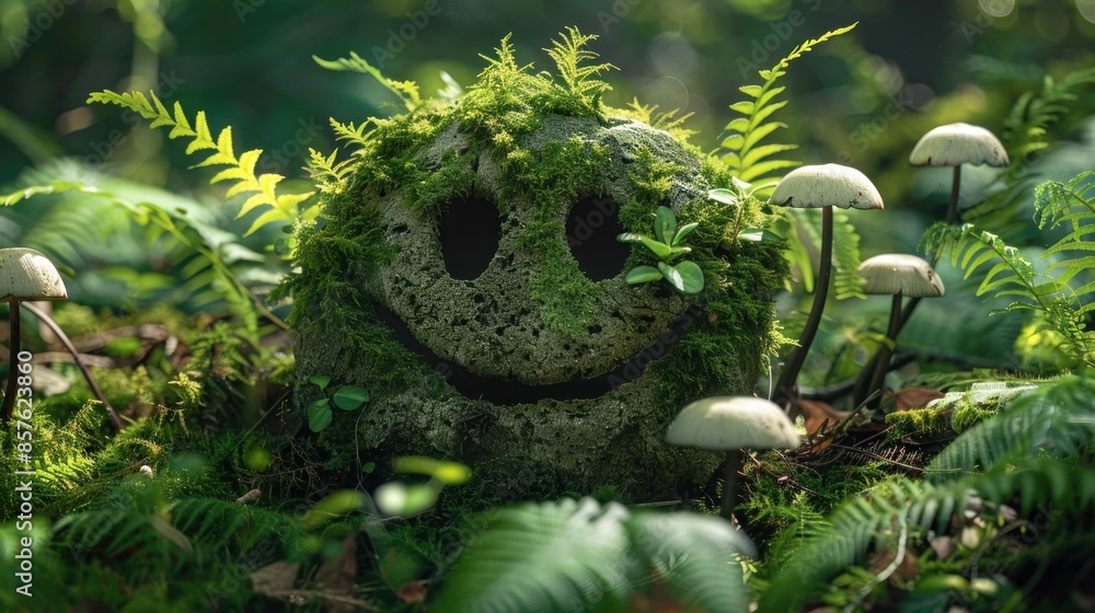 Wall mural smiling stone in a lush forest