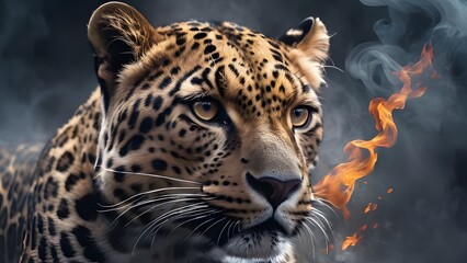 Fototapeta premium Ethereal Majesty Cinematic Portrait of a Fierce Leopard