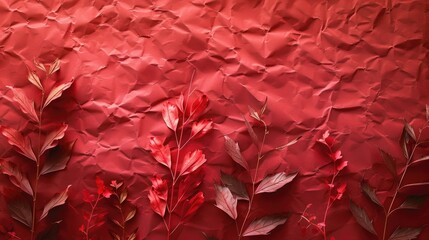 Background of red paper pinned wood leaf