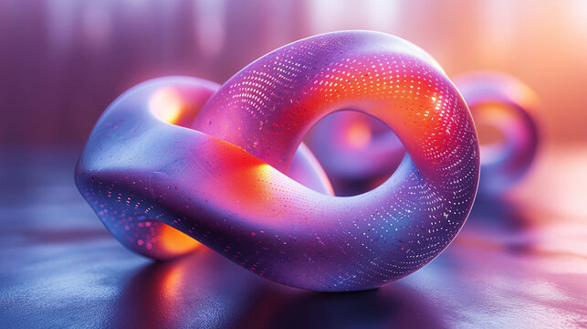 Holographic torus with a gradient color scheme, 3D render, hd, with copy space